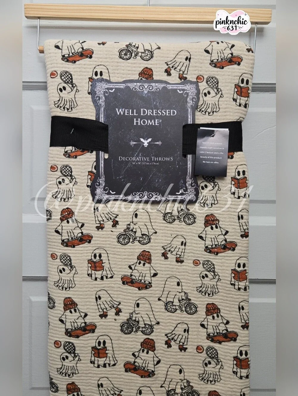 Well Dressed Home Ghost Reading Books Riding Bicycle Halloween Throw Blanket